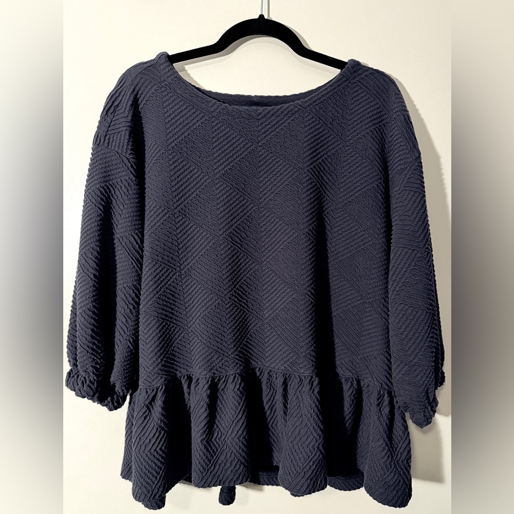 Anthropologie Maeve Mikayla Textured Peplum Top – Size Small, Navy Blue